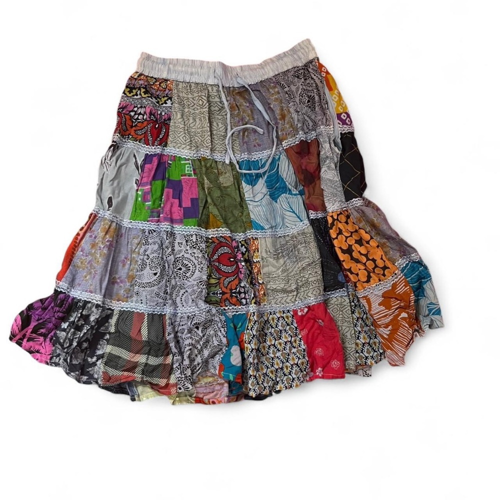 Bohemian Patchwork Tiered Skirt - Multicolor